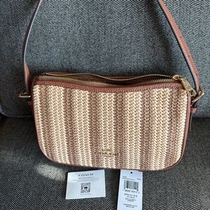 Authentic Coach Straw Kelly Shoulder Bag in Redwood